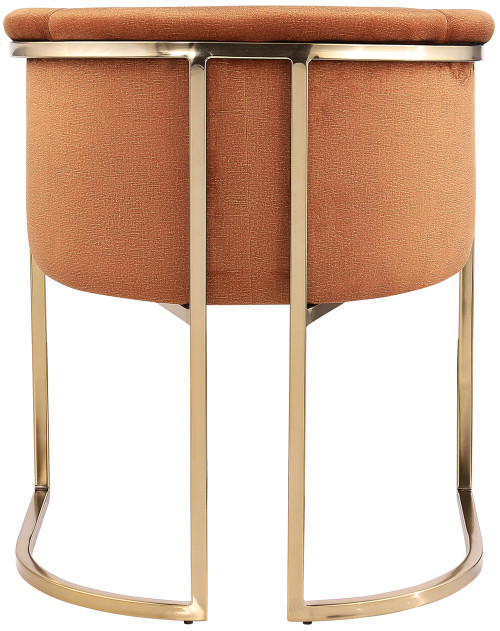 Upholstered Dining Chair with Luxurious Cognac Velvet, Brushed Brass Finish, Iron Metal Frame, 24.5" W x 22" D x 29.5" H, Cognac