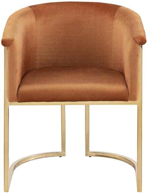 Upholstered Dining Chair with Luxurious Cognac Velvet, Brushed Brass Finish, Iron Metal Frame, 24.5" W x 22" D x 29.5" H, Cognac