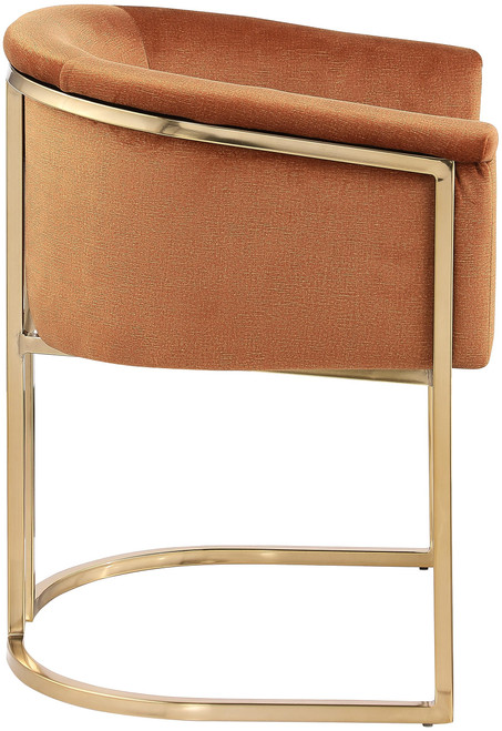 Upholstered Dining Chair with Luxurious Cognac Velvet, Brushed Brass Finish, Iron Metal Frame, 24.5" W x 22" D x 29.5" H, Cognac
