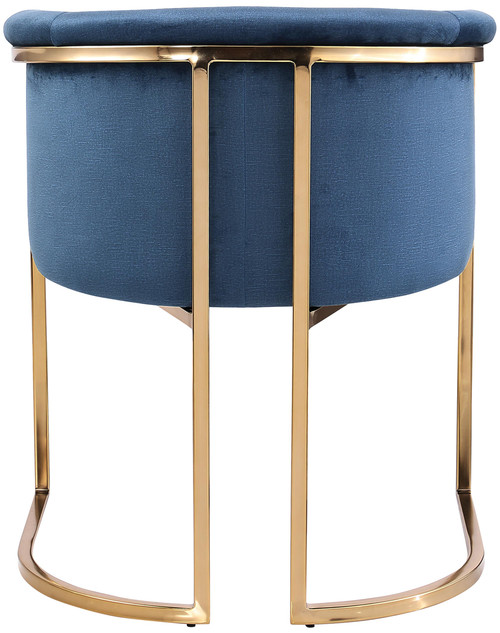 Upholstered Dining Chair with Luxurious Navy Velvet, Brushed Brass Finish, Iron Metal Frame, 24.5" W x 22" D x 29.5" H, Navy