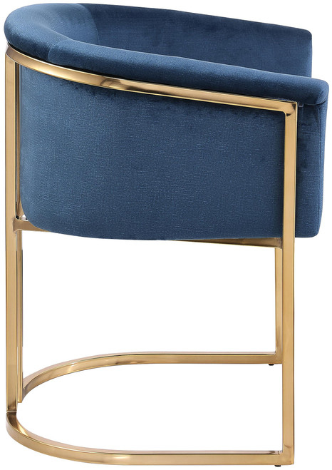 Upholstered Dining Chair with Luxurious Navy Velvet, Brushed Brass Finish, Iron Metal Frame, 24.5" W x 22" D x 29.5" H, Navy