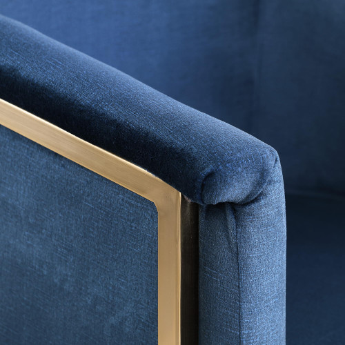 Upholstered Dining Chair with Luxurious Navy Velvet, Brushed Brass Finish, Iron Metal Frame, 24.5" W x 22" D x 29.5" H, Navy