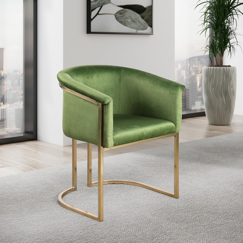Upholstered Dining Chair with Luxurious Olive Velvet, Brushed Brass Finish, Iron Metal Frame, 24.5" W x 22" D x 29.5" H, Olive