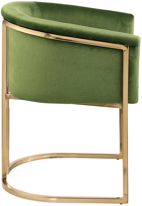 Upholstered Dining Chair with Luxurious Olive Velvet, Brushed Brass Finish, Iron Metal Frame, 24.5" W x 22" D x 29.5" H, Olive