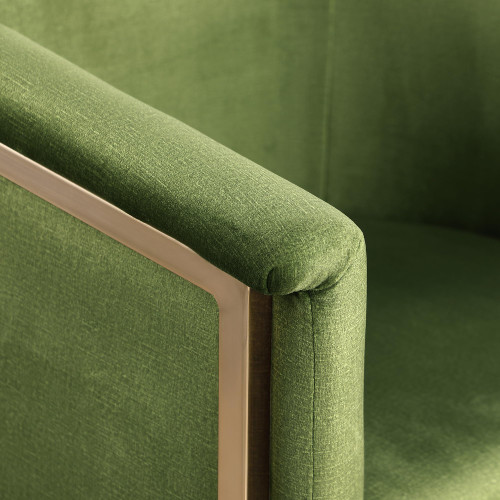Upholstered Dining Chair with Luxurious Olive Velvet, Brushed Brass Finish, Iron Metal Frame, 24.5" W x 22" D x 29.5" H, Olive