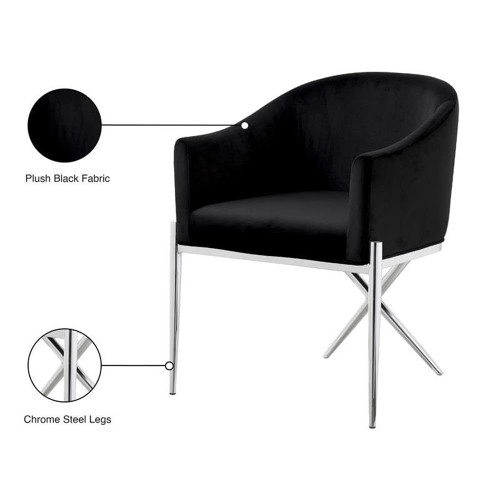Velvet Upholstered Dining Chair with Sturdy Steel X Shaped Legs, 25.5" W x 24.5" D x 31.5" H, Black