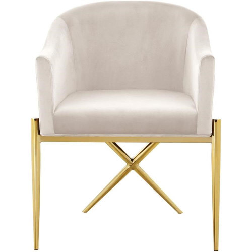 Velvet Upholstered Dining Chair with Sturdy Steel X Shaped Legs, 25.5" W x 24.5" D x 31.5" H, Cream