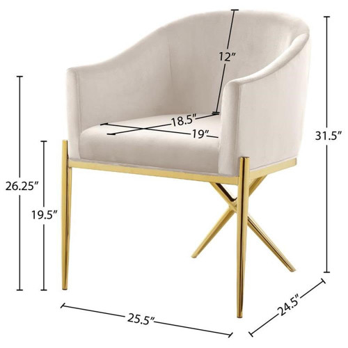 Velvet Upholstered Dining Chair with Sturdy Steel X Shaped Legs, 25.5" W x 24.5" D x 31.5" H, Cream