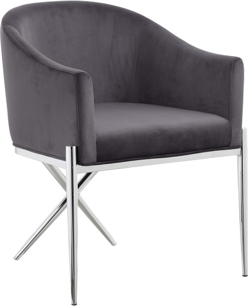 Velvet Upholstered Dining Chair with Sturdy Steel X Shaped Legs, 25.5" W x 24.5" D x 31.5" H, Grey