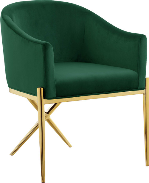 Velvet Upholstered Dining Chair with Sturdy Steel X Shaped Legs, 25.5" W x 24.5" D x 31.5" H, Green