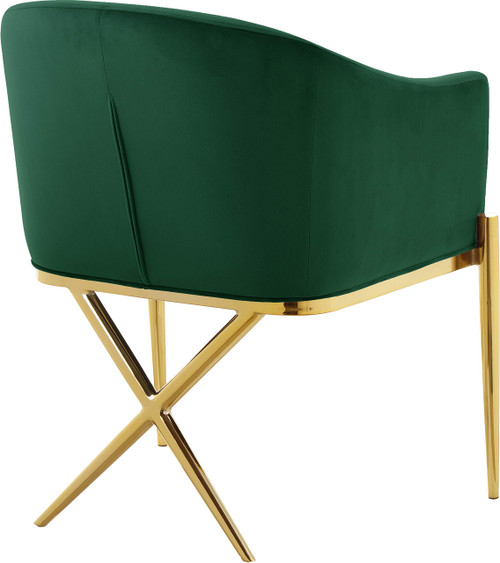 Velvet Upholstered Dining Chair with Sturdy Steel X Shaped Legs, 25.5" W x 24.5" D x 31.5" H, Green