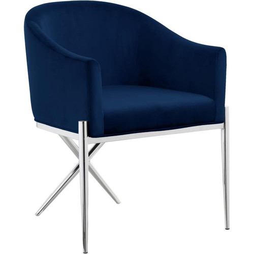 Velvet Upholstered Dining Chair with Sturdy Steel X Shaped Legs, 25.5" W x 24.5" D x 31.5" H, Navy