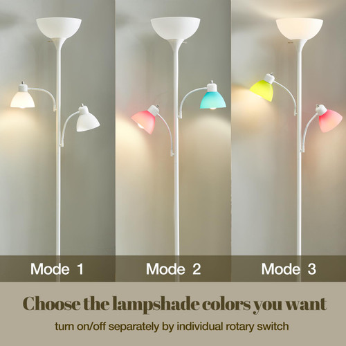 White Floor Lamp, 72" Tall Standing Floor Lamp with 5 Replace Lampshades