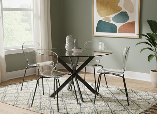 Lucite Polycarbonate Stackable Dining Chair with Sturdy Metal Legs, Set of 2, 19.5" W x 19" D x 32.5" H, Matte Black Finish
