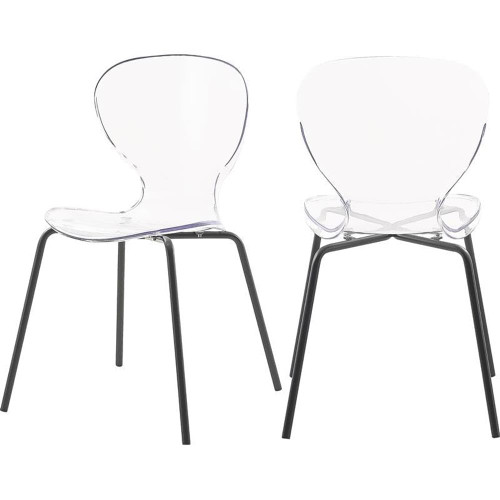 Lucite Polycarbonate Stackable Dining Chair with Sturdy Metal Legs, Set of 2, 19.5" W x 19" D x 32.5" H, Matte Black Finish