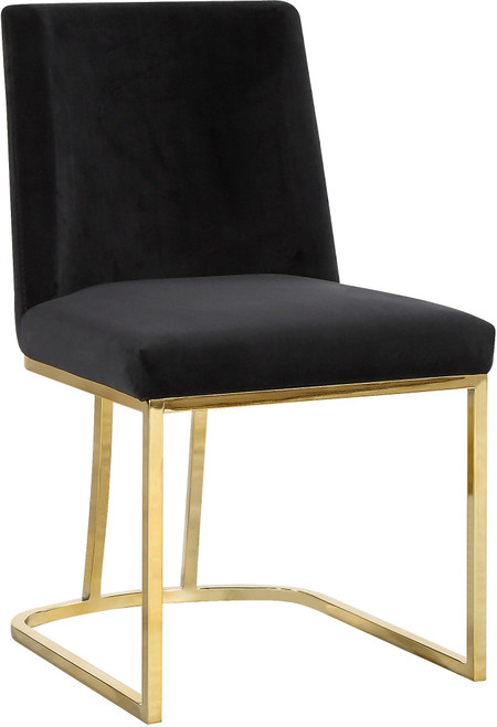Velvet Upholstered Dining Chair with Polished Gold Metal Frame, Set of 2, 19" W x 23" D x 32" H, Black
