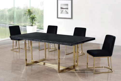 Velvet Upholstered Dining Chair with Polished Gold Metal Frame, Set of 2, 19" W x 23" D x 32" H, Black