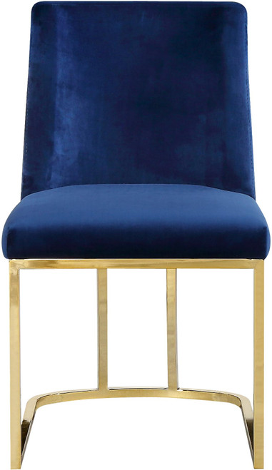 Velvet Upholstered Dining Chair with Polished Gold Metal Frame, Set of 2, 19" W x 23" D x 32" H, Navy