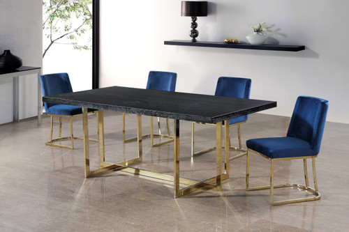 Velvet Upholstered Dining Chair with Polished Gold Metal Frame, Set of 2, 19" W x 23" D x 32" H, Navy