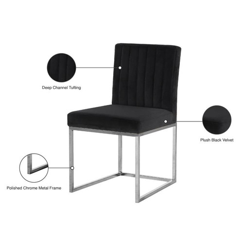 Velvet Upholstered Dining Chair with Durable Metal Base, Set of 2, 18" W x 22" D x 32" H, Black