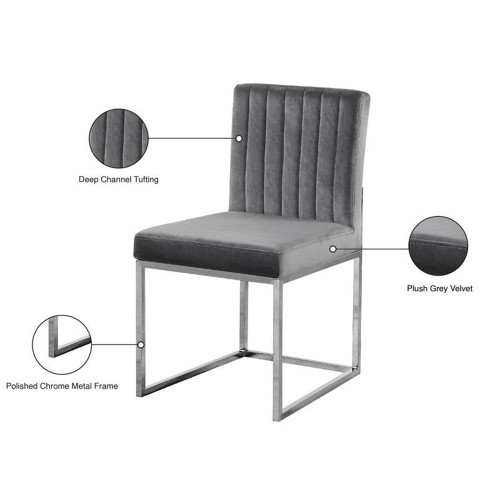 Velvet Upholstered Dining Chair with Durable Metal Base, Set of 2, 18" W x 22" D x 32" H, Grey