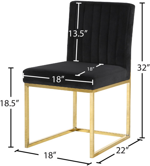 Velvet Upholstered Dining Chair with Durable Metal Base, Set of 2, 18" W x 22" D x 32" H, Black