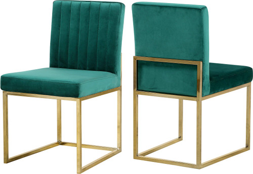 Velvet Upholstered Dining Chair with Durable Metal Base, Set of 2, 18" W x 22" D x 32" H, Green