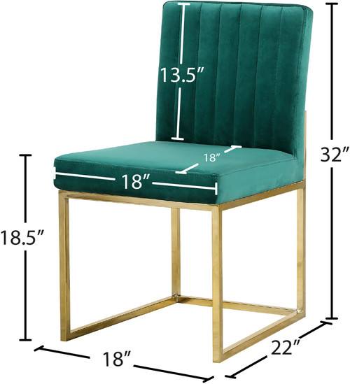 Velvet Upholstered Dining Chair with Durable Metal Base, Set of 2, 18" W x 22" D x 32" H, Green