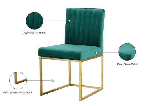 Velvet Upholstered Dining Chair with Durable Metal Base, Set of 2, 18" W x 22" D x 32" H, Green