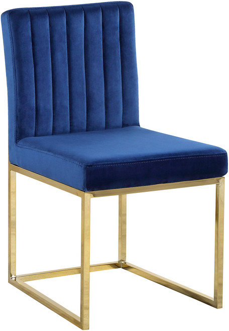 Velvet Upholstered Dining Chair with Durable Metal Base, Set of 2, 18" W x 22" D x 32" H, Navy