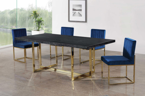 Velvet Upholstered Dining Chair with Durable Metal Base, Set of 2, 18" W x 22" D x 32" H, Navy