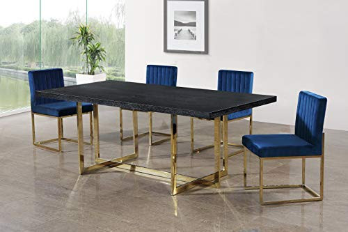 Velvet Upholstered Dining Chair with Durable Metal Base, Set of 2, 18" W x 22" D x 32" H, Navy