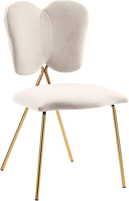 Velvet Upholstered Dining Chair with Butterfly Shaped Back and Sturdy Gold Iron Legs, 19" W x 22" D x 33.5" H, Set of 2, Cream
