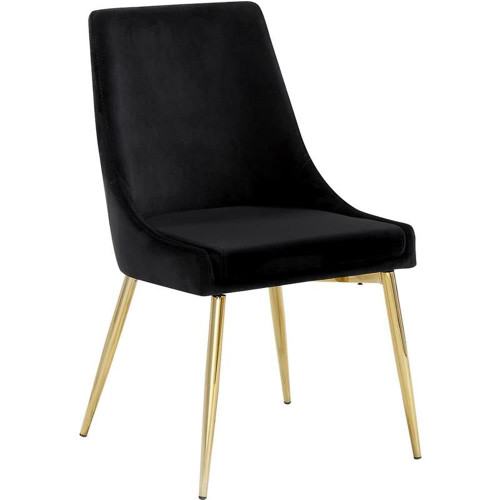Velvet Upholstered Dining Chair with Sturdy Metal Legs, Set of 2, 19.5" W x 21.5" D x 33.5" H, Black