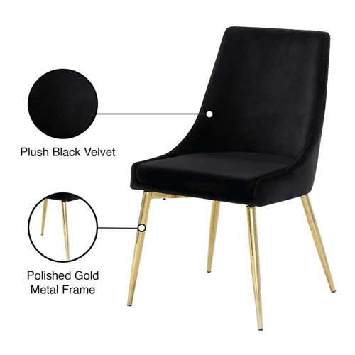 Velvet Upholstered Dining Chair with Sturdy Metal Legs, Set of 2, 19.5" W x 21.5" D x 33.5" H, Black