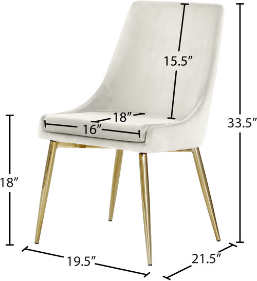 Velvet Upholstered Dining Chair with Sturdy Metal Legs, Set of 2, 19.5" W x 21.5" D x 33.5" H, Cream