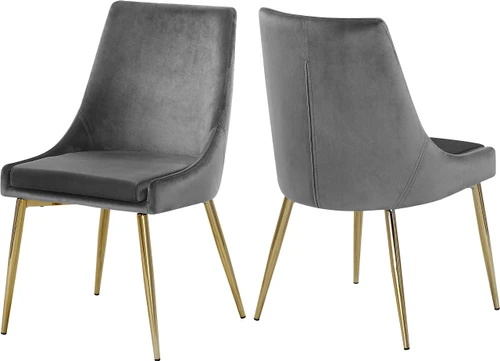 Velvet Upholstered Dining Chair with Sturdy Metal Legs, Set of 2, 19.5" W x 21.5" D x 33.5" H, Grey