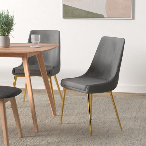 Velvet Upholstered Dining Chair with Sturdy Metal Legs, Set of 2, 19.5" W x 21.5" D x 33.5" H, Grey