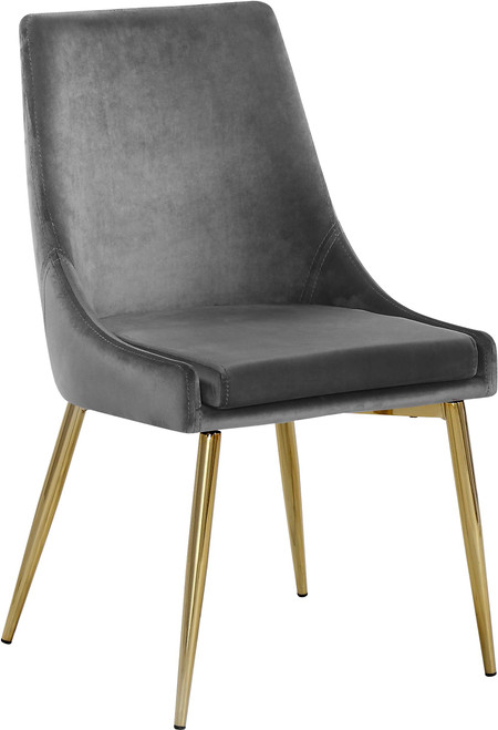 Velvet Upholstered Dining Chair with Sturdy Metal Legs, Set of 2, 19.5" W x 21.5" D x 33.5" H, Grey