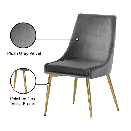 Velvet Upholstered Dining Chair with Sturdy Metal Legs, Set of 2, 19.5" W x 21.5" D x 33.5" H, Grey