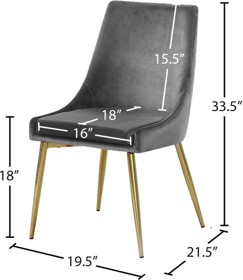 Velvet Upholstered Dining Chair with Sturdy Metal Legs, Set of 2, 19.5" W x 21.5" D x 33.5" H, Grey