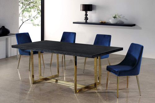 Velvet Upholstered Dining Chair with Sturdy Metal Legs, Set of 2, 19.5" W x 21.5" D x 33.5" H, Navy
