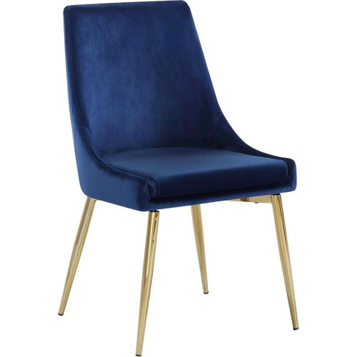 Velvet Upholstered Dining Chair with Sturdy Metal Legs, Set of 2, 19.5" W x 21.5" D x 33.5" H, Navy