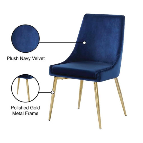 Velvet Upholstered Dining Chair with Sturdy Metal Legs, Set of 2, 19.5" W x 21.5" D x 33.5" H, Navy