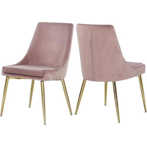 Velvet Upholstered Dining Chair with Sturdy Metal Legs, Set of 2, 19.5" W x 21.5" D x 33.5" H, Pink