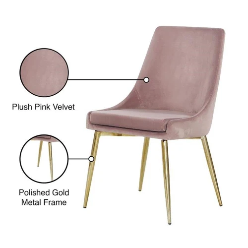 Velvet Upholstered Dining Chair with Sturdy Metal Legs, Set of 2, 19.5" W x 21.5" D x 33.5" H, Pink