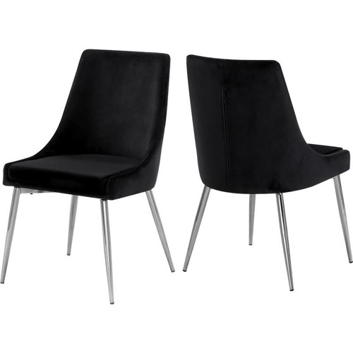 Velvet Upholstered Dining Chair with Sturdy Metal Legs, Set of 2, 19.5" W x 21.5" D x 33.5" H, Black