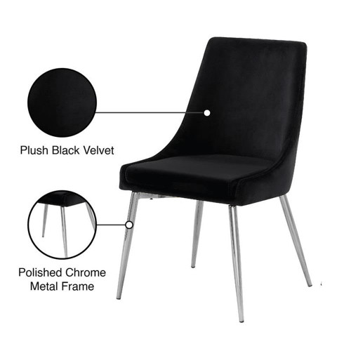 Velvet Upholstered Dining Chair with Sturdy Metal Legs, Set of 2, 19.5" W x 21.5" D x 33.5" H, Black