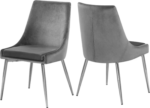 Velvet Upholstered Dining Chair with Sturdy Metal Legs, Set of 2, 19.5" W x 21.5" D x 33.5" H, Grey