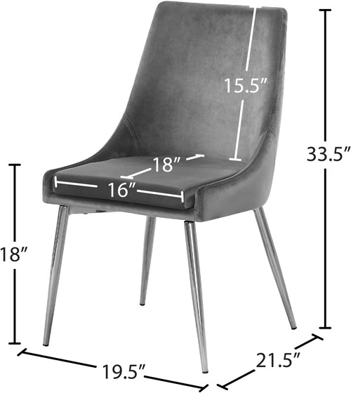 Velvet Upholstered Dining Chair with Sturdy Metal Legs, Set of 2, 19.5" W x 21.5" D x 33.5" H, Grey